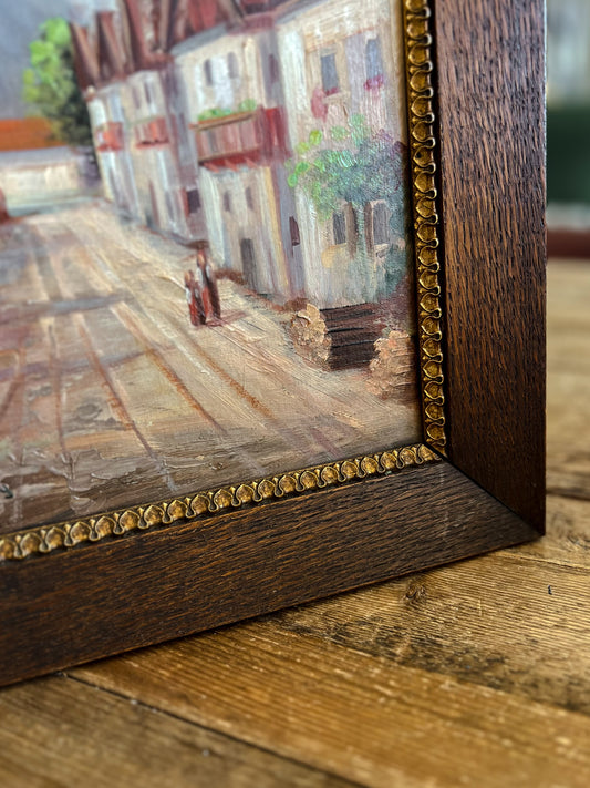 Vintage Framed French Village Landscape