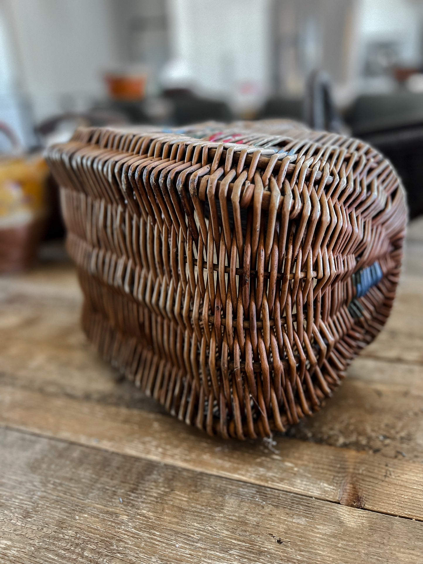 French Painted Wicker Basket