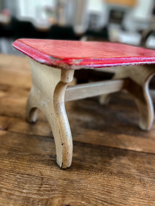 Vintage French Red Painted Stool