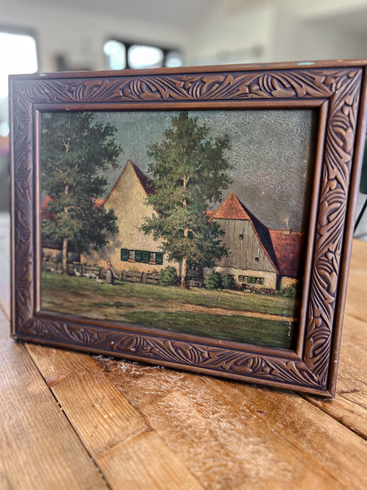 French Oil Painting in Wooden Frame