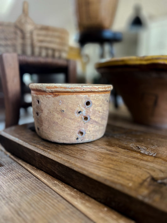 Medium French Faisselle: Glazed Clay Cheese Mold