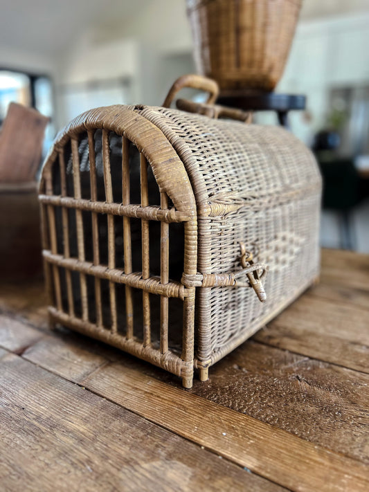 Vintage French Rattan Carrier Basket