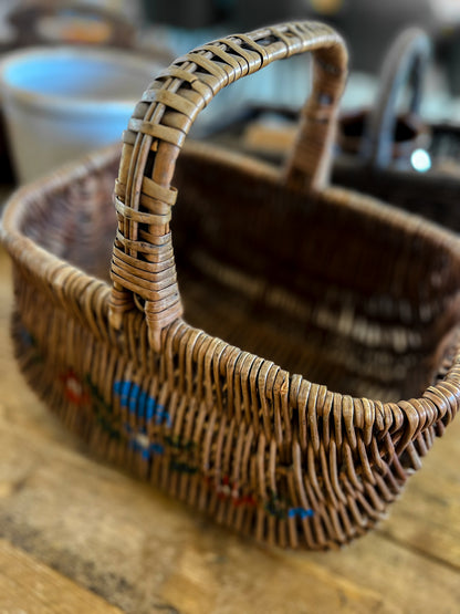 French Painted Wicker Basket