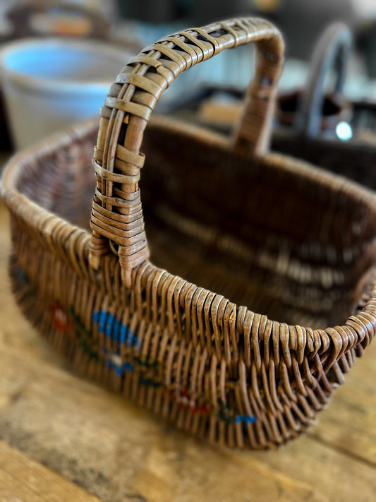 French Painted Wicker Basket