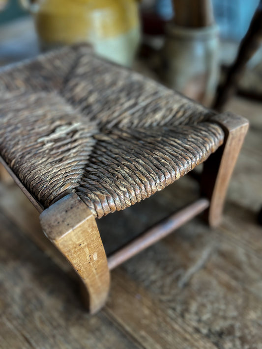 Vintage Mid Century Rattan and Wood Stool
