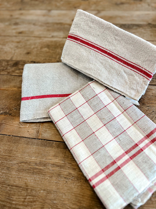 Set of 3 Vintage French Torchons (Linen Tea Towels)