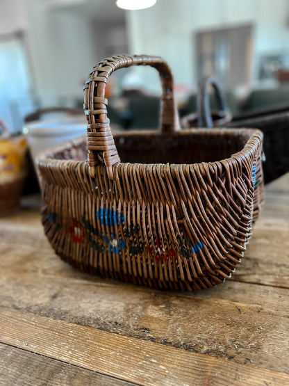 French Painted Wicker Basket