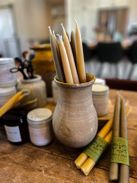 10" Beeswax Taper Candles - Moss - Set of 2