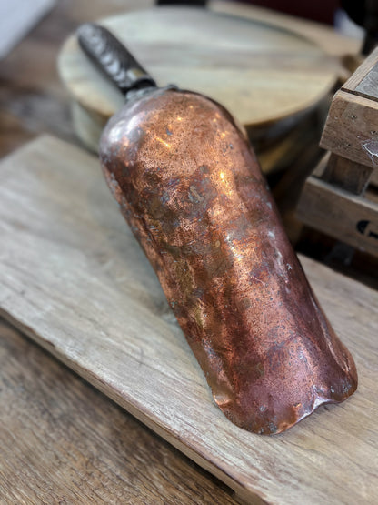 Large Antique Copper & Wood Grain Scoop