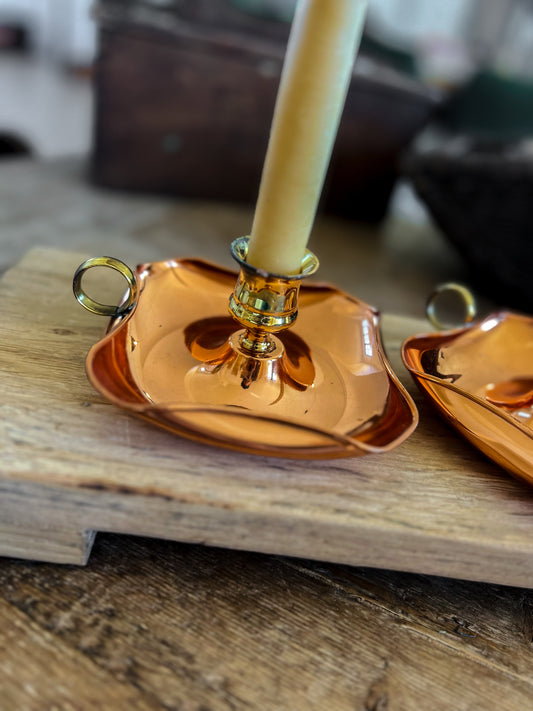 Pair of English Vintage Copper & Brass Chambersticks