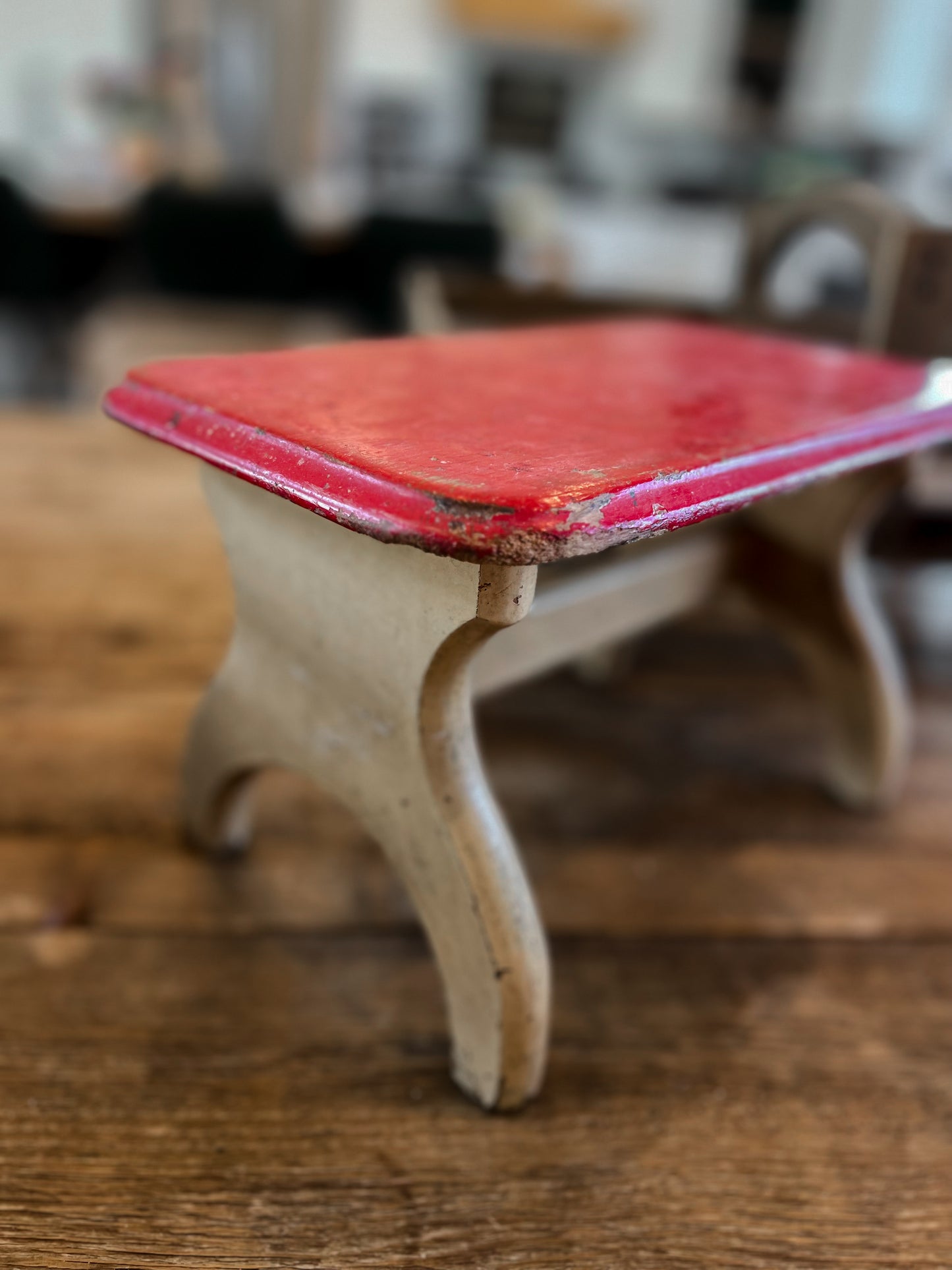 Vintage French Red Painted Stool