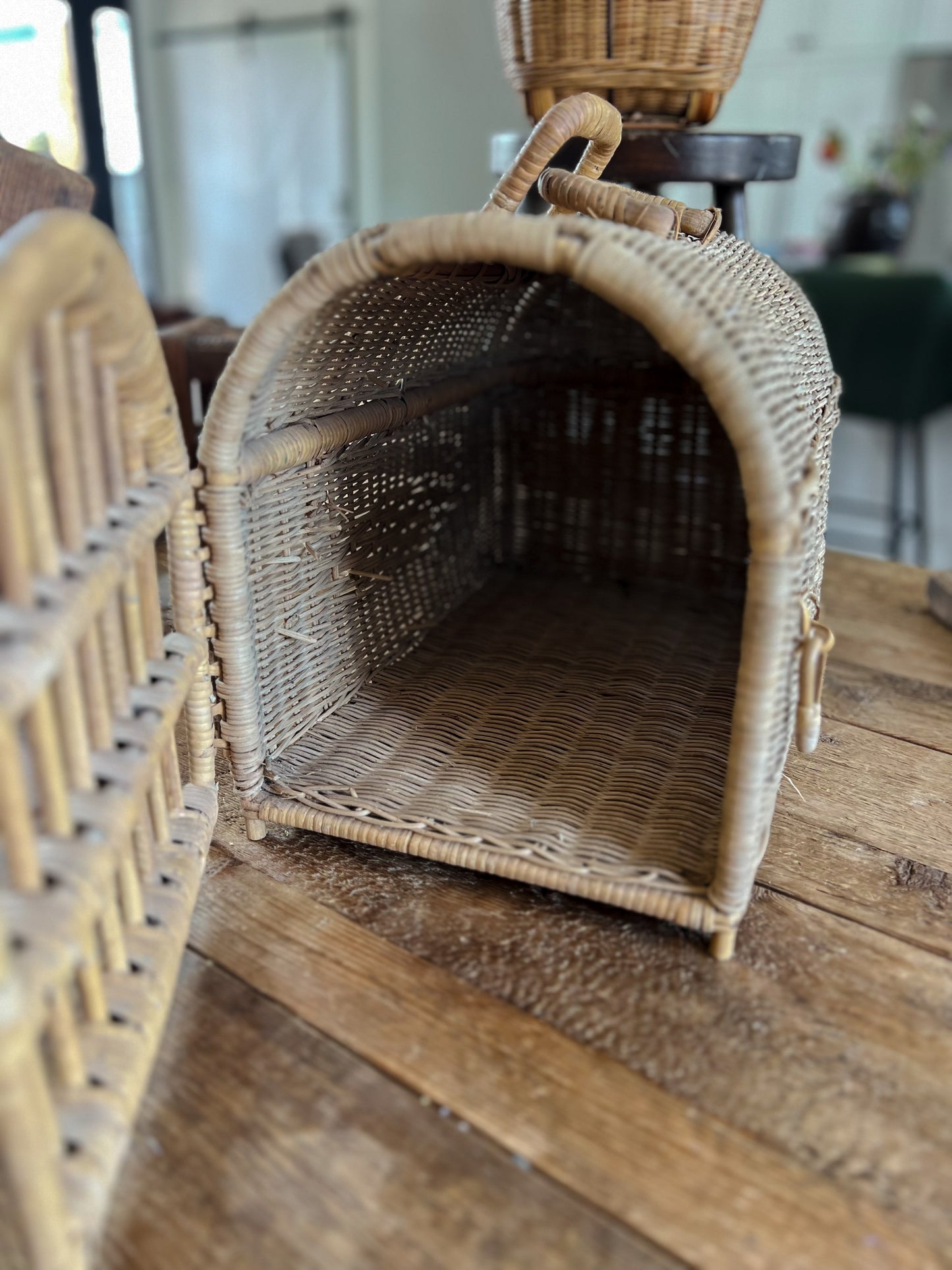 Vintage French Rattan Carrier Basket