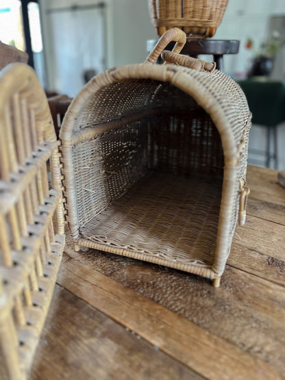 Vintage French Rattan Carrier Basket