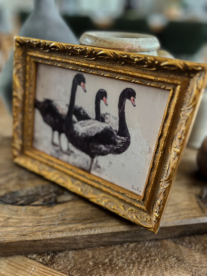 Reproduction French Framed Art: Trio of Black Swans