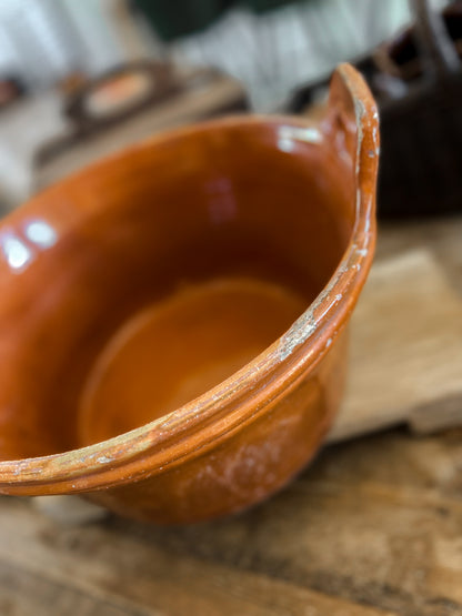 Large Brown Glazed French Bakery Bowl with Handles