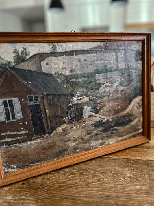 Framed French Oil Farm Scene