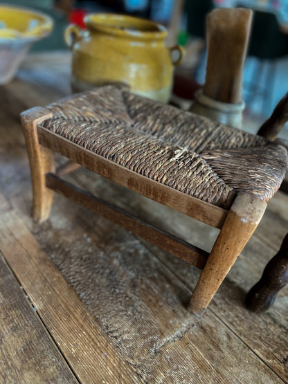 Vintage Mid Century Rattan and Wood Stool
