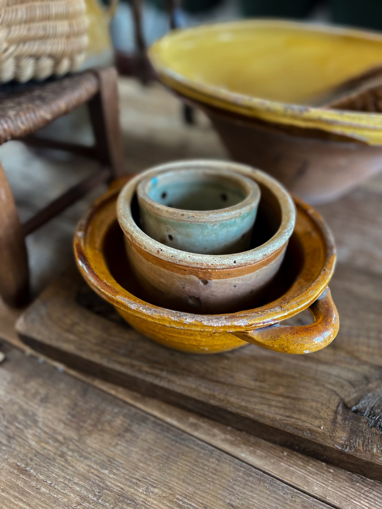 Medium French Faisselle: Glazed Clay Cheese Mold