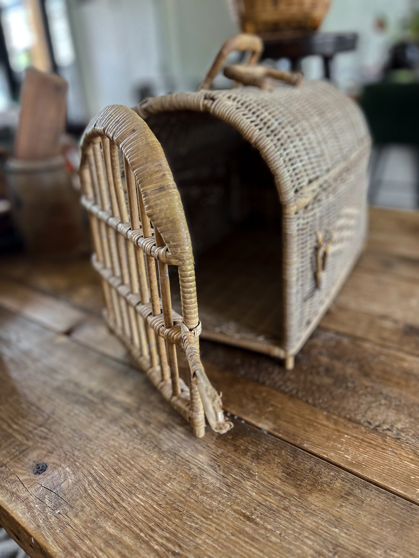 Vintage French Rattan Carrier Basket