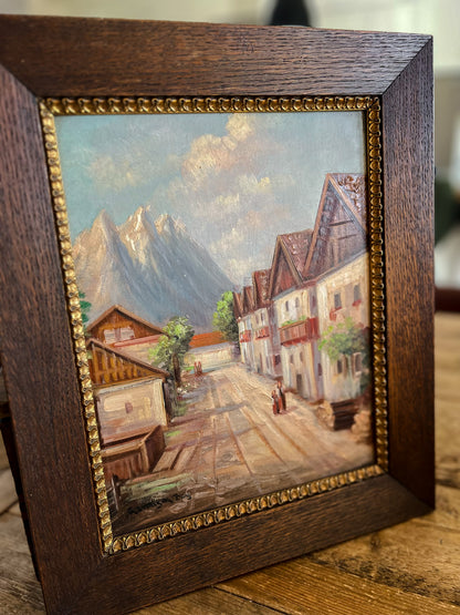 Vintage Framed French Village Landscape