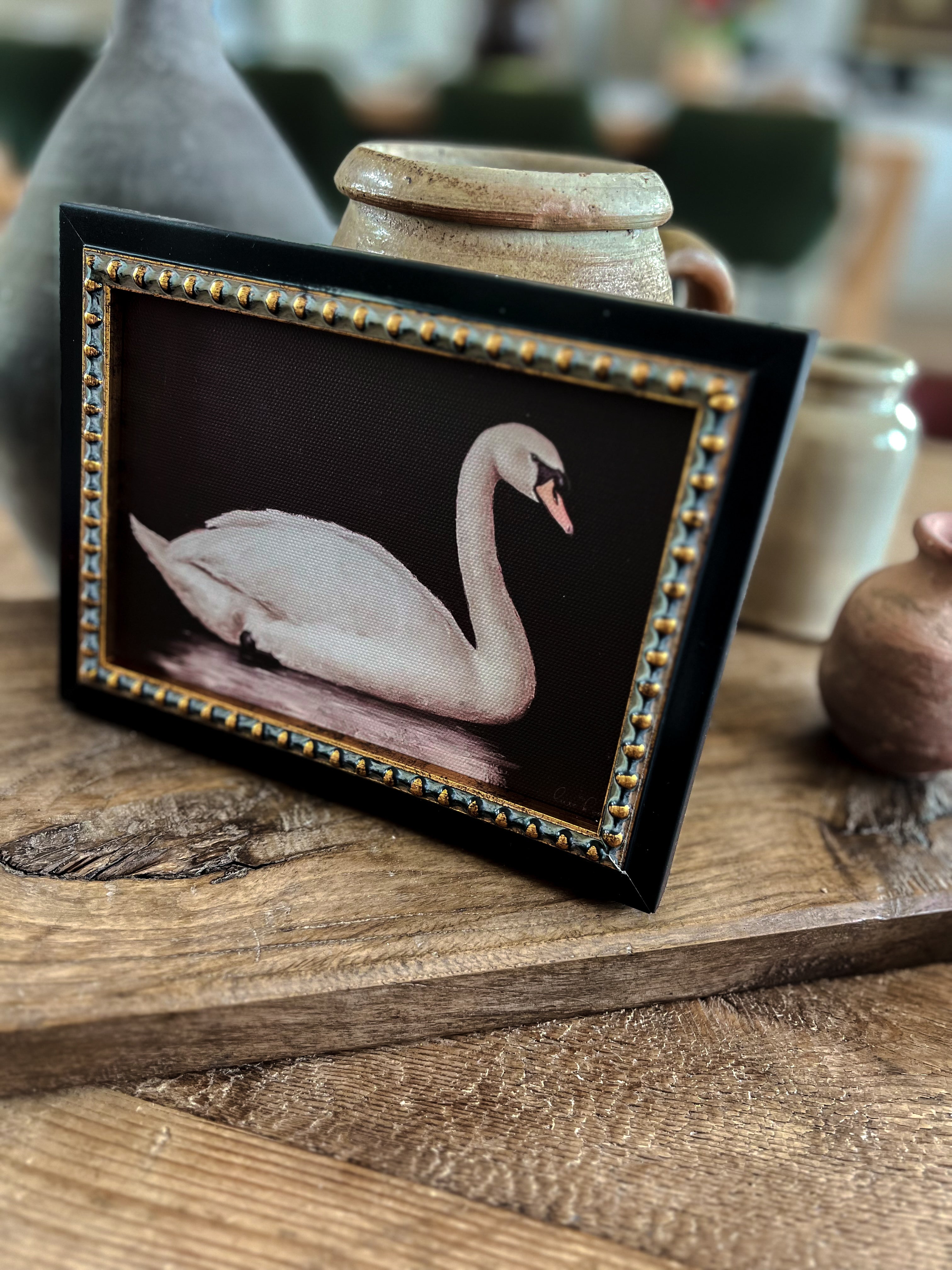 Reproduction French Framed Art: Gold + Black Swan – Lou and Dolly