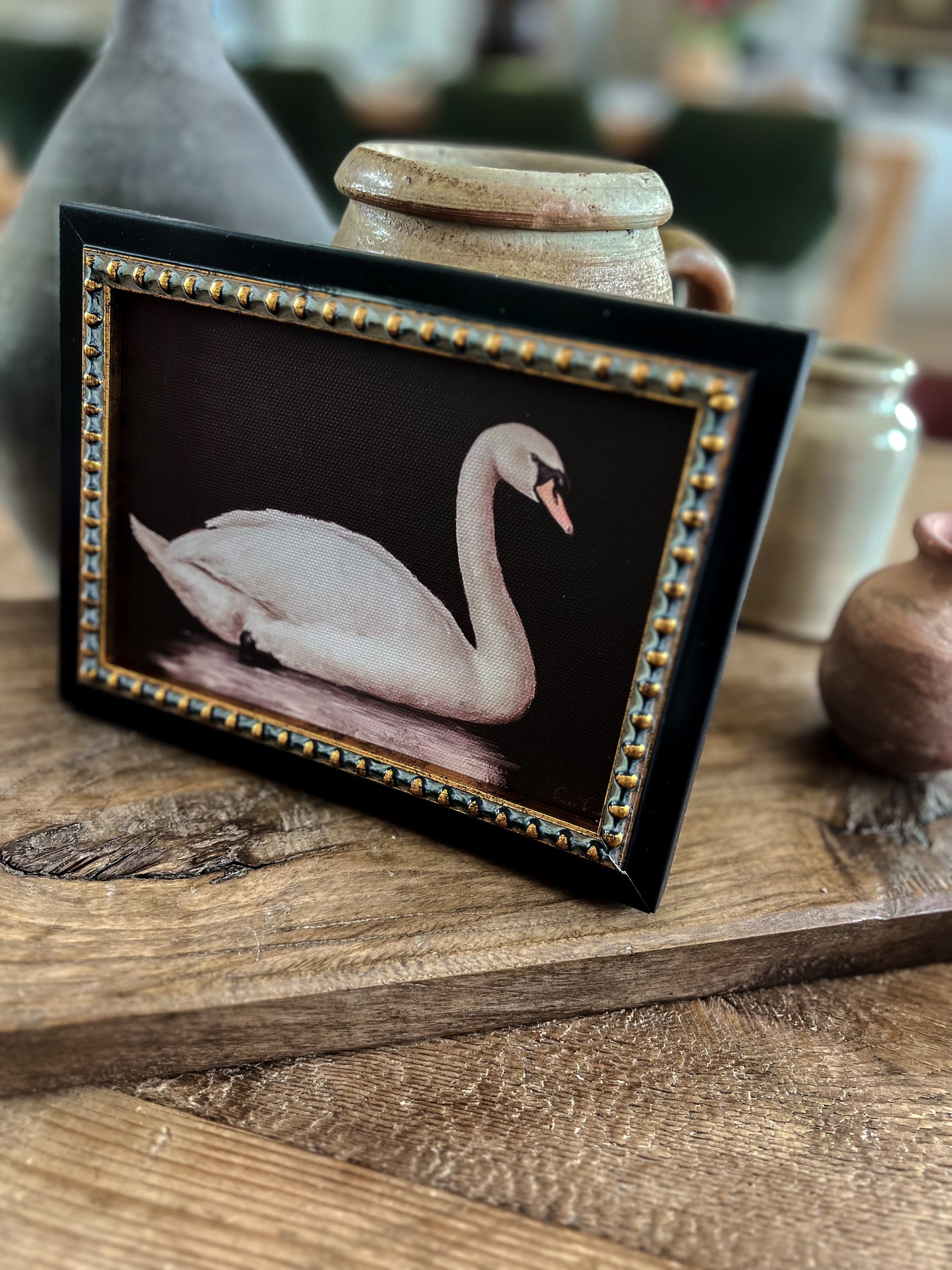 Reproduction French Framed Art: Gold + Black Swan