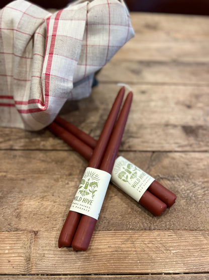 10" Beeswax Taper Candles - Red - Set of 2