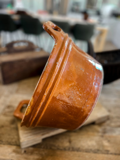 Large Brown Glazed French Bakery Bowl with Handles