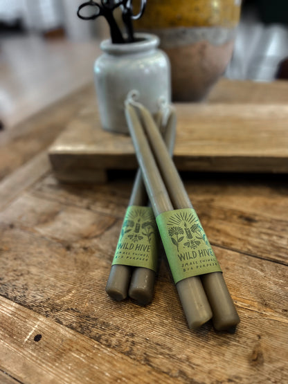 10" Beeswax Taper Candles - Moss - Set of 2